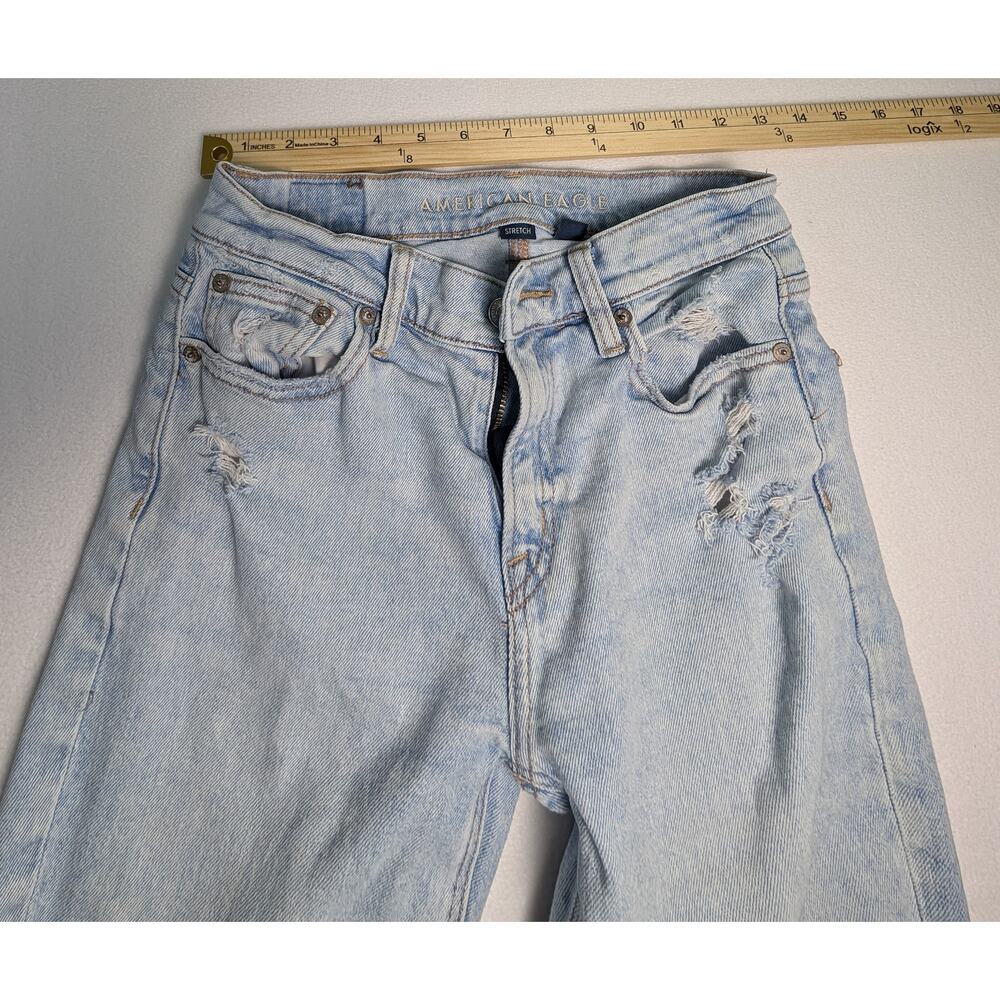 American Eagle Stretch Straight Leg Blue Jeans Distressed Size 00 - Picture 7 of 9